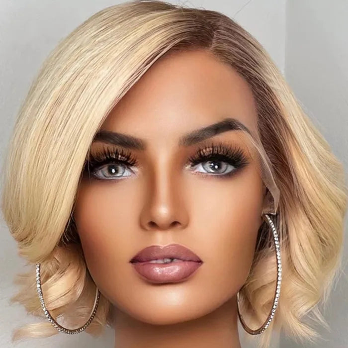 Quality European Hair Sliver Gray Color Wave Short Bob Wig Raw Double Drawn Human Hair Lace Front Wigs