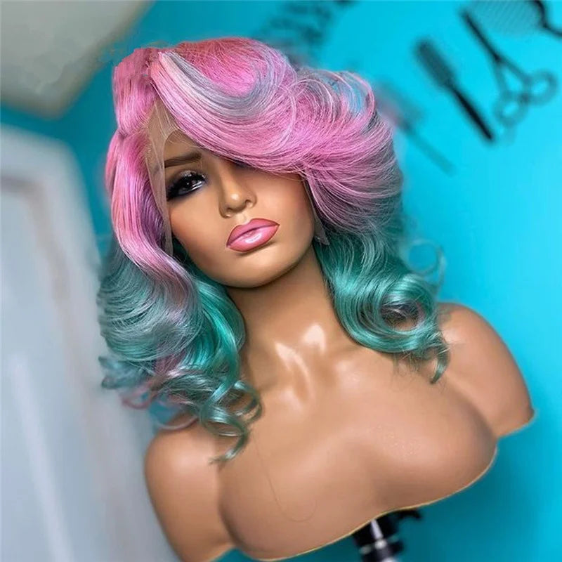 Quality European Hair Sliver Gray Color Wave Short Bob Wig Raw Double Drawn Human Hair Lace Front Wigs