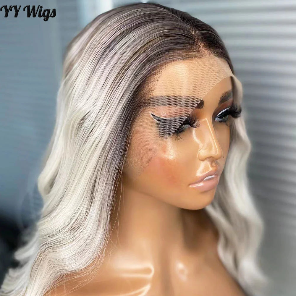 Long Water Wave Ombre Highlights 13X4 Lace Front Wigs  for Black Women Futura Hair Synthetic Heat Resistant Half Hand Tied Wig