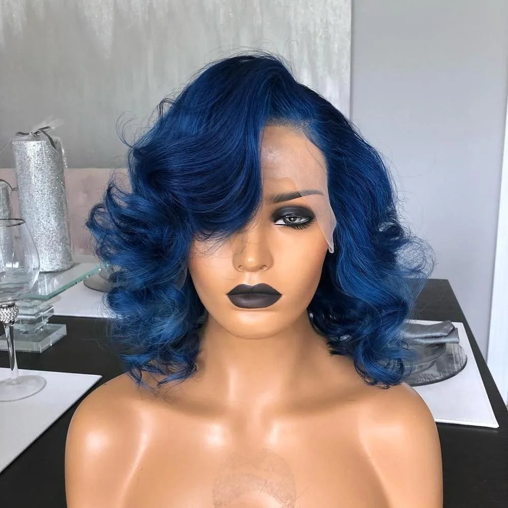 Quality European Hair Sliver Gray Color Wave Short Bob Wig Raw Double Drawn Human Hair Lace Front Wigs