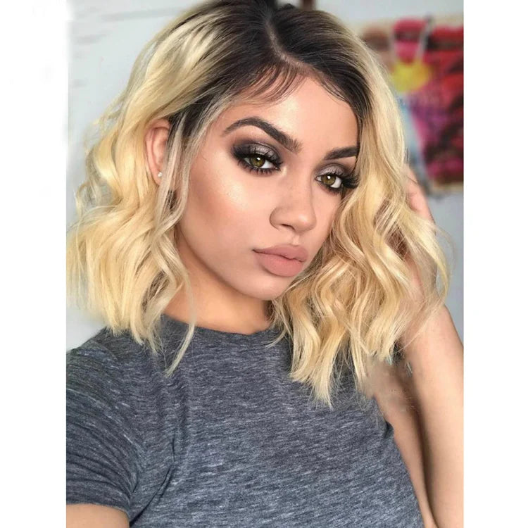 Quality European Hair Sliver Gray Color Wave Short Bob Wig Raw Double Drawn Human Hair Lace Front Wigs