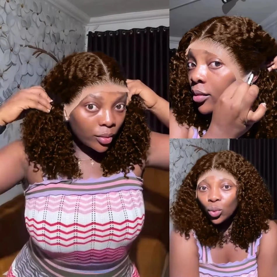 Dark Brown Curly Bob Lace Wig