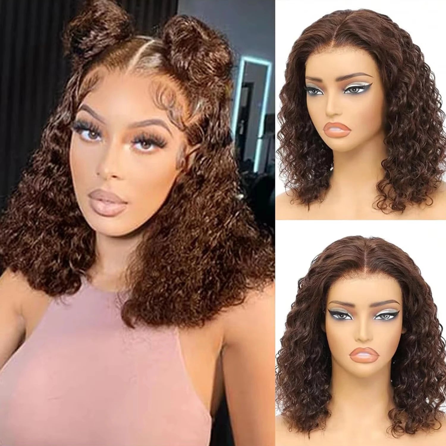Dark Brown Curly Bob Lace Wig