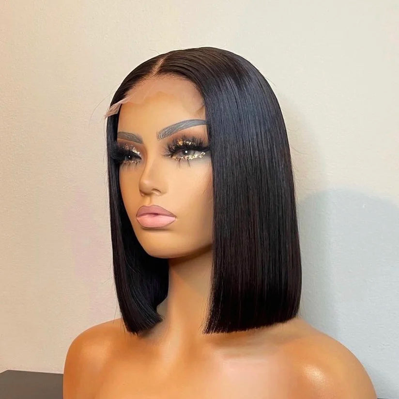Drop Shipping HD Transparent Lace Front Human Hair Wigs,Pre Plucked Hairline Short Straight Bob Wigs for Black Women
