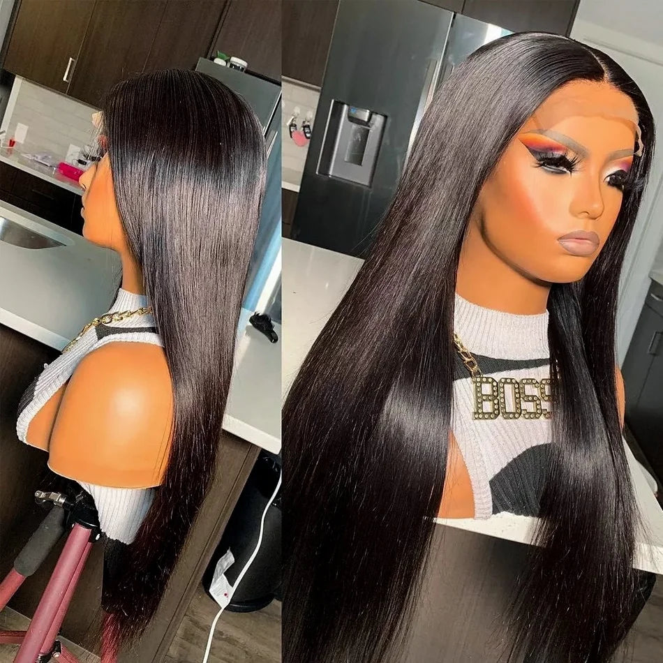 Brazilian Virgin  Swiss Closure Lace  Front Lace Frontal Wig Bone Straight Human Hair Wigs for Black Women