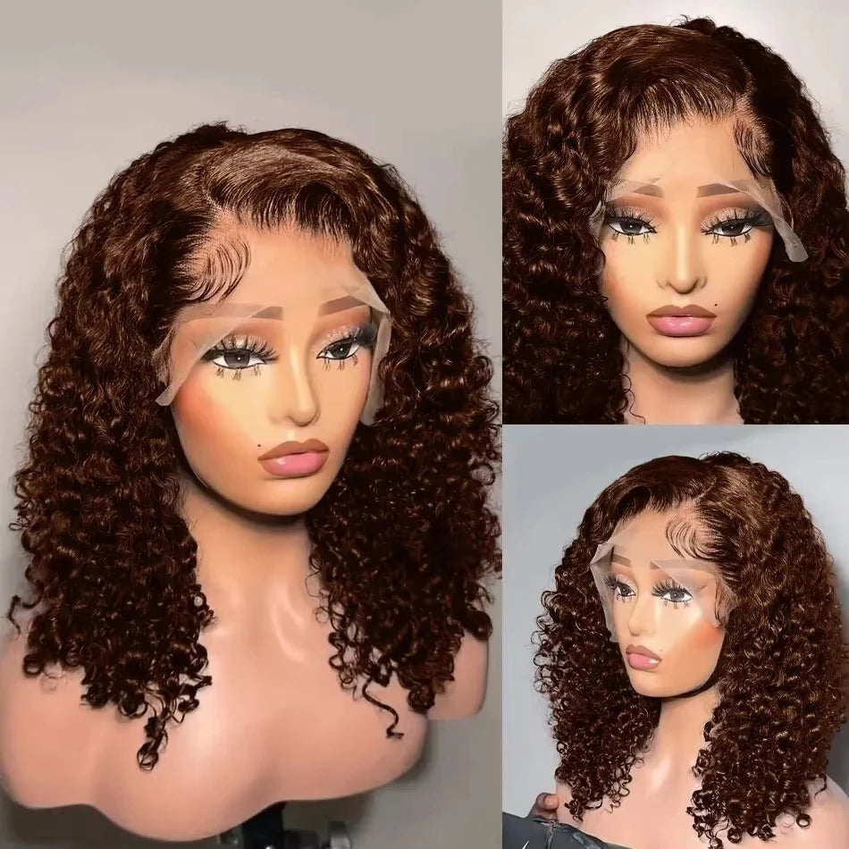 Dark Brown Curly Bob Lace Wig