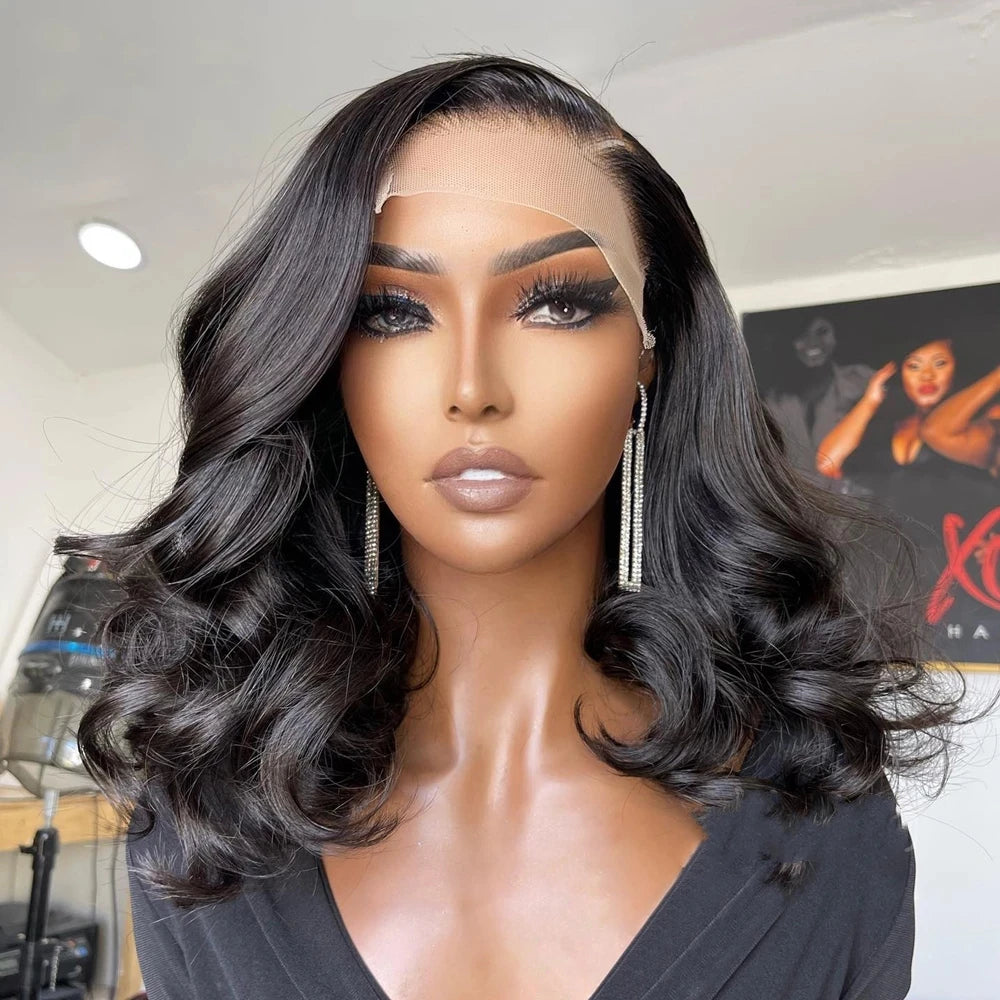 Quality European Hair Sliver Gray Color Wave Short Bob Wig Raw Double Drawn Human Hair Lace Front Wigs
